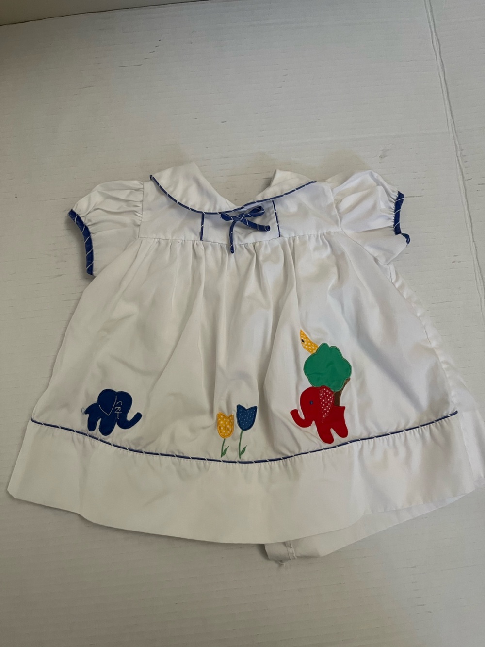 White Baby  Dress with Colorful Elephant Appliqués